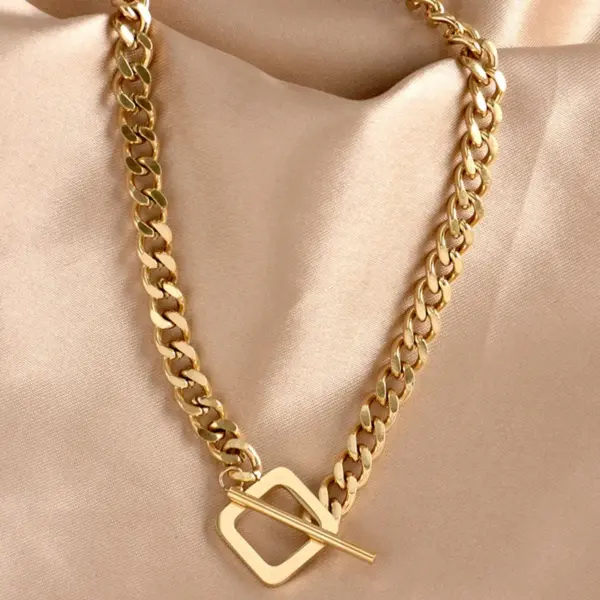 Wholesale PVD Coated 18K Gold Plated Geometric 304 Stainless Steel Hip-Hop Waterproof Non Tarnish 304 Stainless Steel Necklace