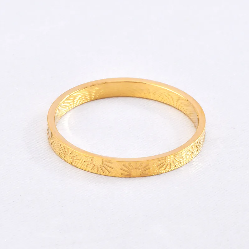 Wholesale PVD Coated Real Gold Plated 18K Gold Sun Solid Color Stainless Steel Simple Style Waterproof Non Tarnish Rings