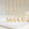 201 Stainless Steel Letter Heart Shape Flower Rack Plated KC Golden Plated Fairy Style Elegant Sweet Asymmetrical Enamel Lip Chain Gold Pendant Necklace