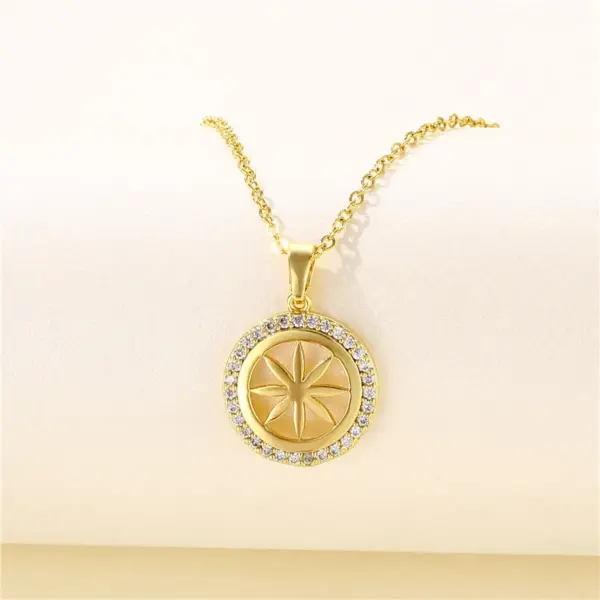Wholesale Water Plating Vacuum Plating Real Gold Plated 18K Gold Geometric Circle Flower 304 Stainless Steel Titanium Steel Artistic Waterproof Non Tarnish 201 Stainless Steel Pendant Necklace
