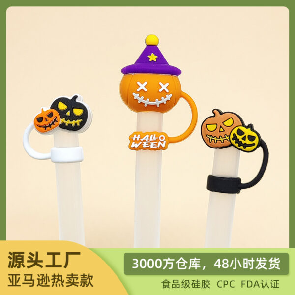 Wholesale New 10mm food grade silicone straw plug Halloween straw cap glass straw dust plug straw sleeve