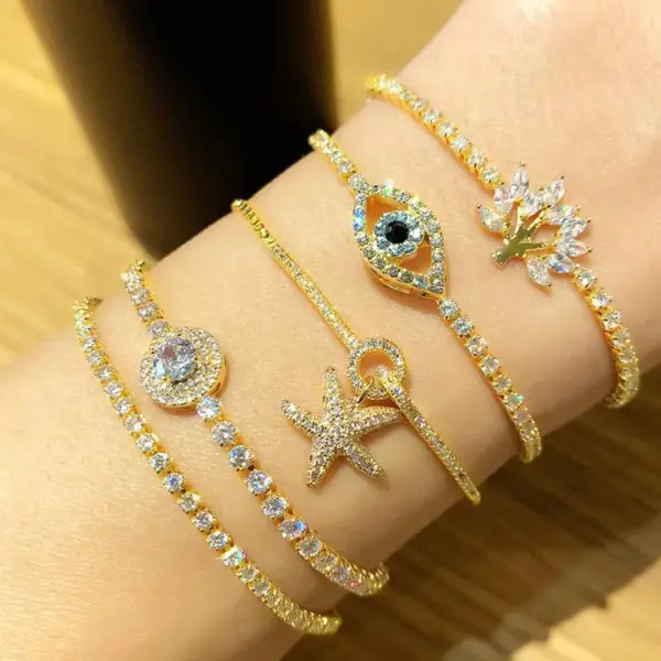 Wholesale Copper Inlaid Zircon Star Artificial Gemstones Copper Bracelets