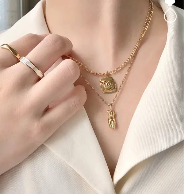 oly-75a8fa8a696ae72de080db97ab818830 Wholesale PVD Coated Real Gold Plated 18K Gold Heart 304 Stainless Steel Titanium Steel Waterproof Non Tarnish 304 Stainless Steel Titanium Steel Necklace