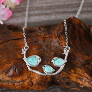 Wholesale Sky blue three sparrow necklace