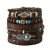 Wholesale Cross-border New European and American Wood Beads Beaded Multi-layer Vintage Flower Peacock Feather Heart-shaped Hand-woven 24-piece Bracelet