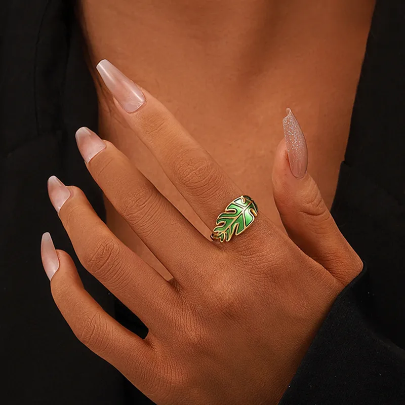 Wholesale Jewelry Vintage Style Color Block Stainless Steel 18K Gold Plated Plating Open Rings