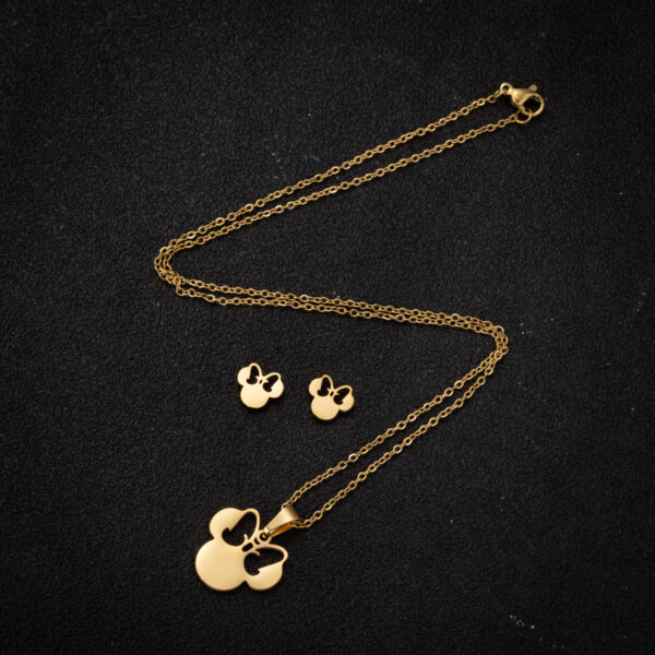 Wholesale Korean Style Cute Mickey Mouse Ear Studs Women's Unique Fashion Stainless Steel Pendant Clavicle Chain Small Fresh Style Jewelry Set