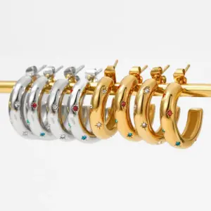 PVD Coated Real Gold Plated 16K Gold White Gold Plated Gold Plating C Shape 304 Stainless Steel Classic Style Waterproof Non Tarnish Earrings