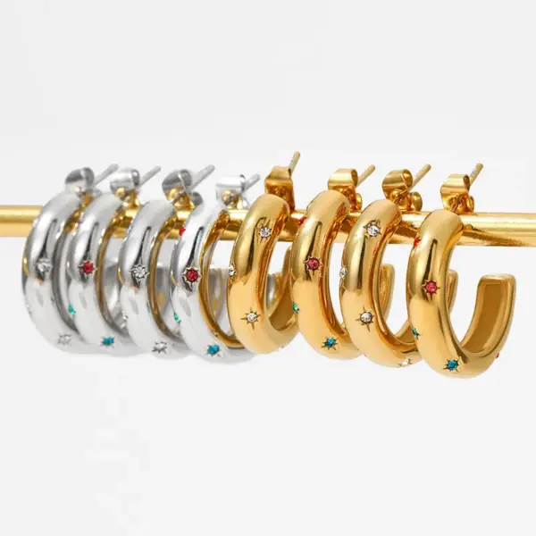 PVD Coated Real Gold Plated 16K Gold White Gold Plated Gold Plating C Shape 304 Stainless Steel Classic Style Waterproof Non Tarnish Earrings
