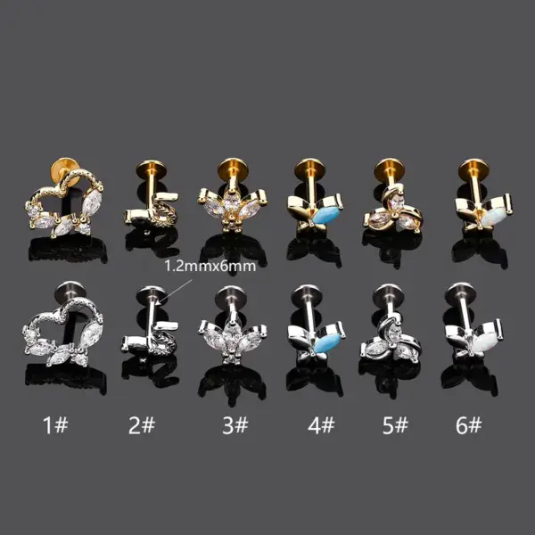 1 Piece Lip Rings Simple Style Crown Snake 316L Stainless Steel Waterproof Non Tarnish Surgical Steel December Birthstone Turquoise Zircon Vacuum Plating Gold Plated Lip Rings