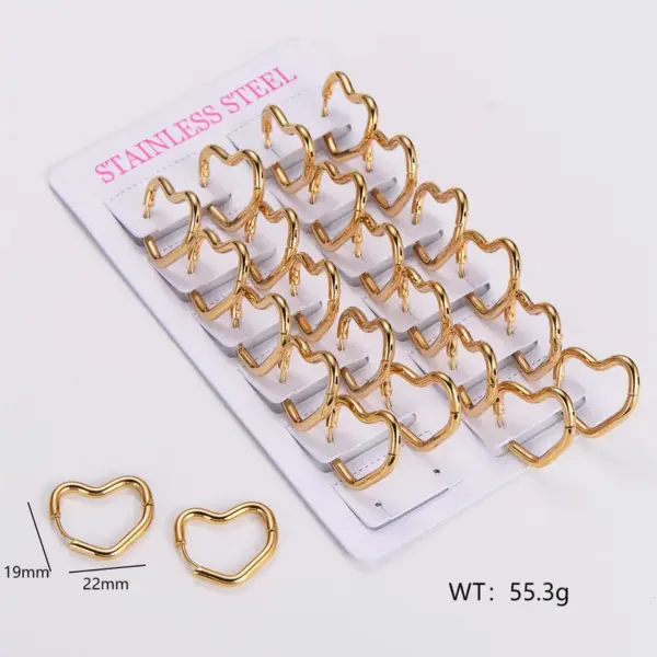 Wholesale 303 Stainless Steel Stainless Steel Solid Color Electroplating Imitation Gold Simple Style Asymmetrical Plating Gold Hoop Earrings
