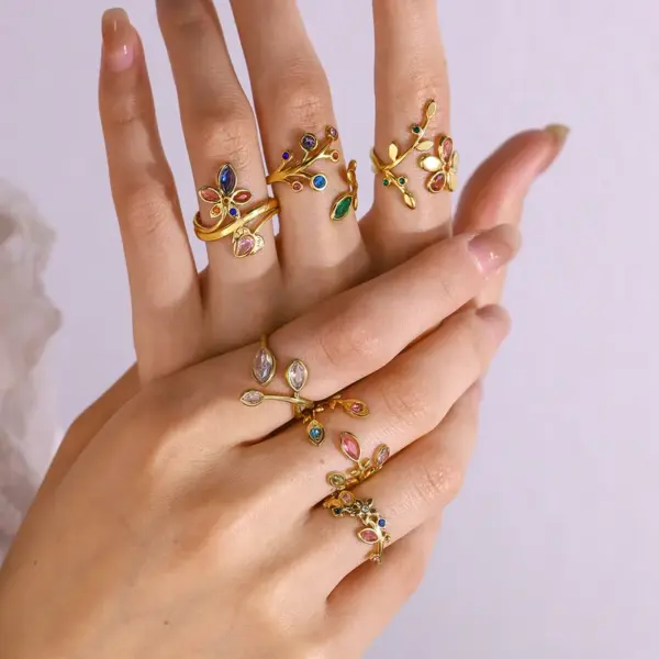 Wholesale PVD Coated 18K Gold Real Gold Plated Geometric 304 Stainless Steel Vacation French Style IG Style Waterproof Non Tarnish Open Rings