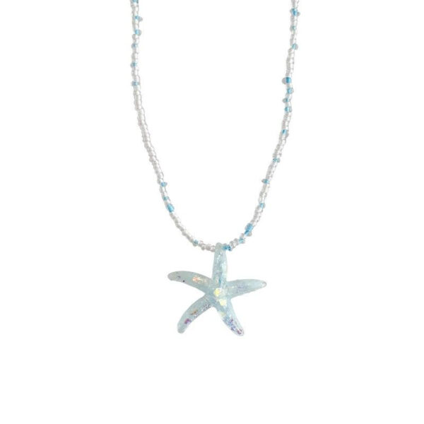 Wholesale "Running Starfish" Blue Beaded Necklace Niche Holiday Style Clavicle Chain Pendant Accessories Spring and Summer New Women