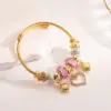 Wholesale Artistic Shiny Heart Shape 304 Stainless Steel Alloy Gold Plated Rhinestones Bangle In Bulk