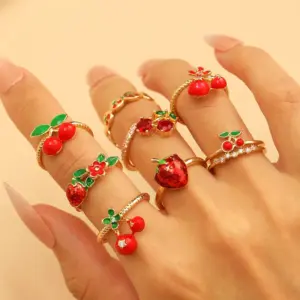 Wholesale Jewelry Elegant Lady Cherry Strawberry Copper Plating Open Rings