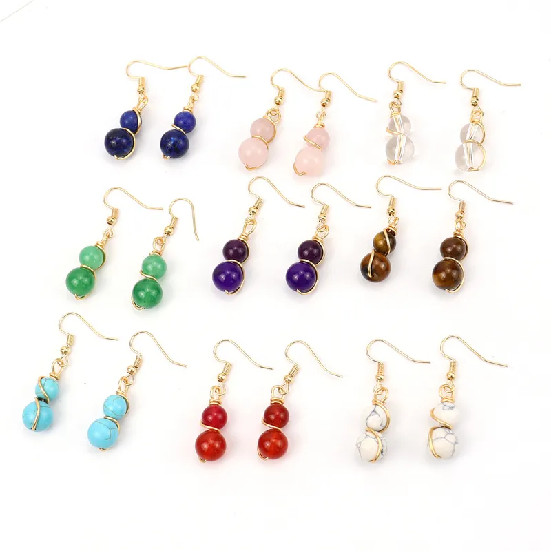 Wholesale Casual Pastoral Gourd Beaded Natural Stone Copper Drop Earrings for Women