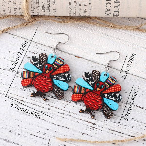 Wholesale Cross-Border New Thanksgiving Leopard Print Turkey Pendant Earrings Wooden Double-Sided Autumn Harvest Thanksgiving Party Earrings