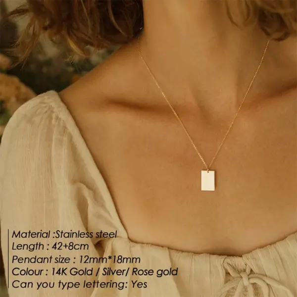 Wholesale PVD Coated 14K Gold Rose Gold Real Gold Plated Customization Laser Engraving Rectangle Titanium Steel Simple Style Waterproof Non Tarnish 304 Stainless Steel Layered Necklaces