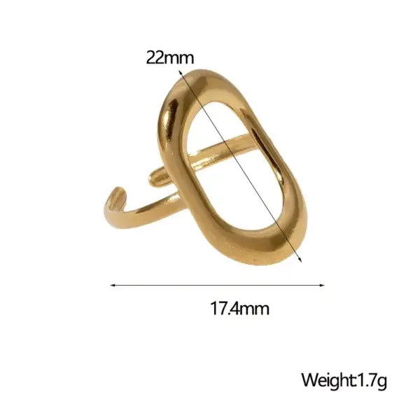 Wholesale PVD Coated Real Gold Plated 18K Gold Geometric Oval 304 Stainless Steel Modern Style Simple Style IG Style Waterproof Non Tarnish Open Rings
