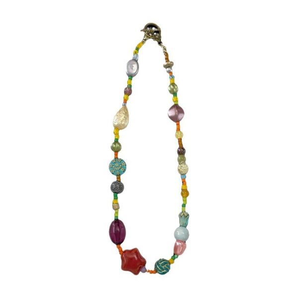 Wholesale Explosive Star Necklace Color Ethnic Style Dopamine Glaze Beaded Women's New Chinese Style Retro Design Collarbone Necklace Chain