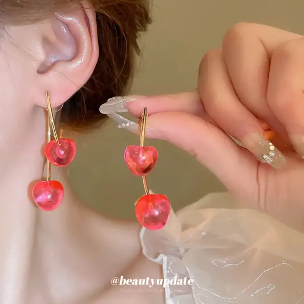 Wholesale 1 Pair Cute Sweet Cherry Resin Copper Drop Earrings