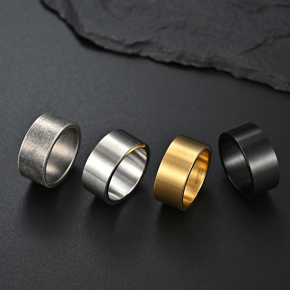 Wholesale 10mm Wide Simple Inner and Outer Flat Matte Brushed Titanium Steel Ring Retro Sier Men's Trendy Hip-Hop Ring Bracelet