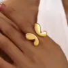 Wholesale PVD Coated Real Gold Plated Butterfly Bow Knot 304 Stainless Steel Classical Romantic Solid Color Waterproof Non Tarnish Open Rings