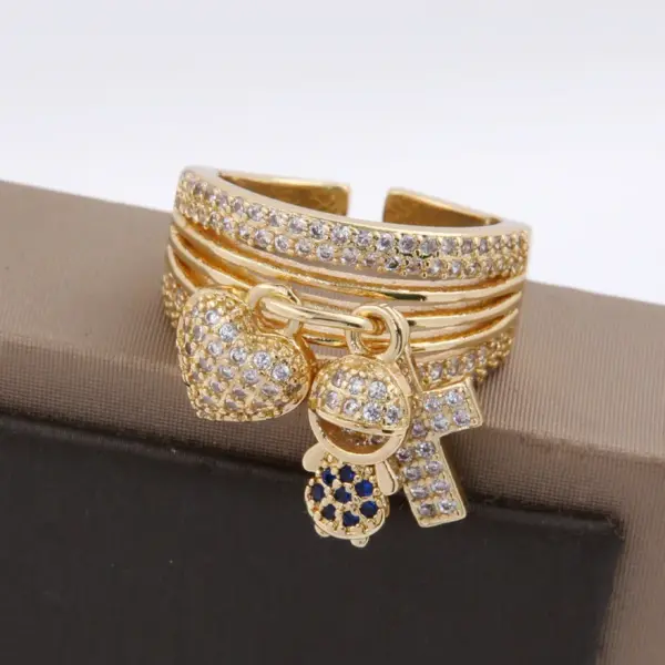 Wholesale Copper 18K Gold Plated Cute Modern Style Plating Inlay Human Heart Shape Zircon Wide Band Rings Charm Rings Open Rings