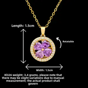 XL326 Round Purple Clover Necklace / Gold