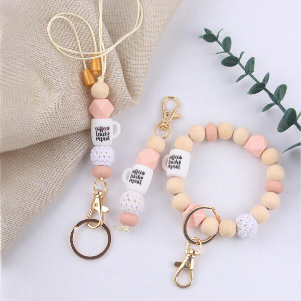 oly-760612f4eae15ea48d132d737ad0ae6a Wholesale SHIEN New Wooden Beads Wrist Keychain Pendant Necklace DIY Beaded Bracelet Keychain Ring Accessories