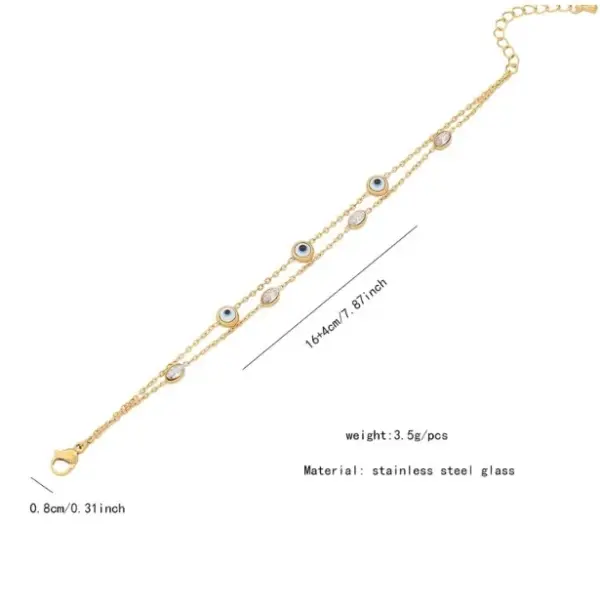 PVD Coated 18K Gold Real Gold Plated Devil's Eye Heart Shape Stainless Steel Cute Waterproof Non Tarnish Bracelets