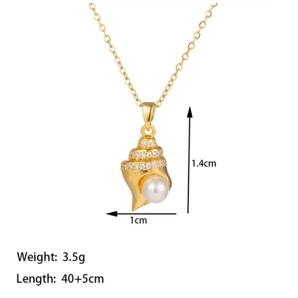 304 Stainless Steel 18K Gold Plated Casual Simple Style Polishing Plating Inlay Conch Shell Artificial Rhinestones Plastic Pendant Necklace