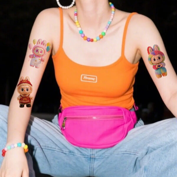 oly-760e68fd1d97a23233e3df7312666adc Wholesale Labubu Tattoo Sticker Labubu Dopamine Cute Cartoon Girly Heart Christmas Waterproof Long-Lasting Tattoo Sticker