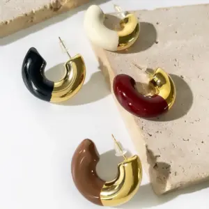 Wholesale Copper Color Block Long-Lasting Plated 18K Gold Plated Vintage Style Multicolor Ear Studs