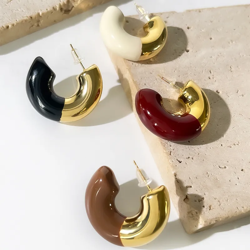 Wholesale Copper Color Block Long-Lasting Plated 18K Gold Plated Vintage Style Multicolor Ear Studs