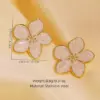 304 Stainless Steel Plastic Flower Plated Stone-Free Imitation Gold Elegant Cute Sweet Enamel Gold Ear Studs