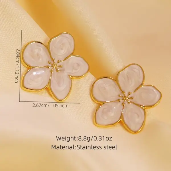 304 Stainless Steel Plastic Flower Plated Stone-Free Imitation Gold Elegant Cute Sweet Enamel Gold Ear Studs
