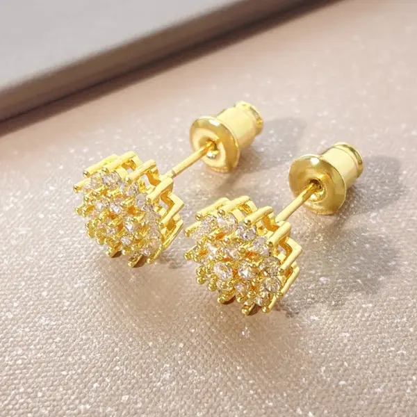 Wholesale Hot Selling Creative Style Stud Earrings Inlaid Zircon Flower Earrings Wholesale Style Women's Copper Plating 18K Earrings