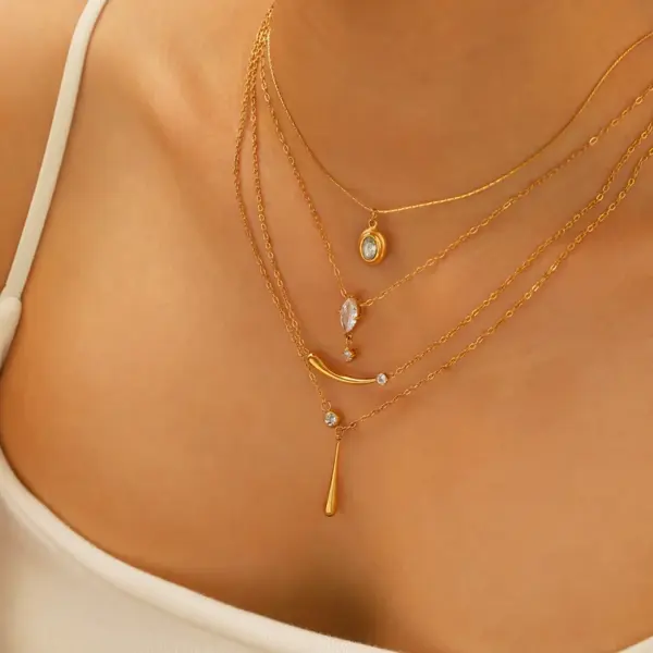 Wholesale Elegant Y-Shape Pearl Engraved Stainless Steel Necklace Multi-Layered Luxury Fashion Jewelry Pearl Agate Stone Pendant Necklace