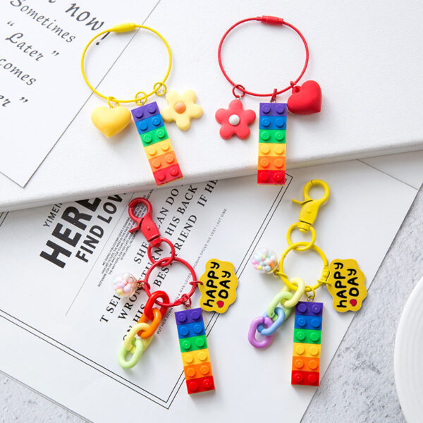 Wholesale Candy Bell Bag Jewelry Car Key Ring Cartoon Love Creative Gift Rainbow Building Blocks Keychain Pendant