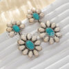 Wholesale European and American Hot Double Flower Design Classic Elegant Elegant Bohemian Turquoise Alloy Drop Earrings