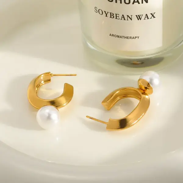 Wholesale 304 Stainless Steel Gold Plated Vacuum Electroplating (In Furnace) Pastoral Geometric Pattern Gold Women's Suitable C-shaped Earrings