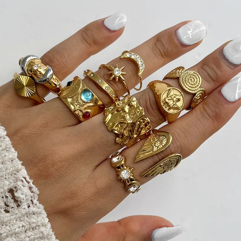 Wholesale 304 Stainless Steel Exaggerated Zircon Ring High-end Vintage Ring Titanium Steel Hand Jewelry Rings
