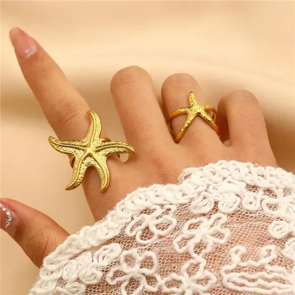 Wholesale 304 Stainless Steel Geometric Starfish Heart Shape Long-Lasting Plated Ion Plating (IP) K Gold Plated IG Style Shiny Waterproof Non Tarnish Surgical Steel Plating Open Rings