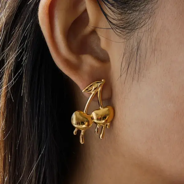 Wholesale Ion Plating (IP) Cherry 304 Stainless Steel Simple Style Waterproof Non Tarnish Ear Studs