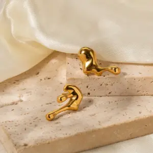 Wholesale 304 Stainless Steel Irregular PVD Coated 18K Gold Plated IG Style Asymmetrical Plating Gold Ear Studs