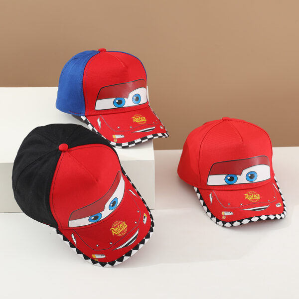 Wholesale Korean Car Children's Flat Brim Baseball Cap Spring and Autumn New Cartoon Lightning Mcqueen Boys and Girls Hip-Hop Hat