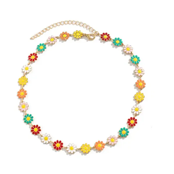 Copper IG Style Sweet Enamel Flower Bracelets Necklace