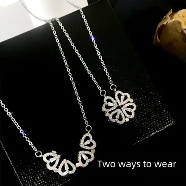 Wholesale Four-leaf Clover Titanium Steel Necklace Women's High-end Light Luxury Love Heart Collarbone Instagram Fashionable Necklace Niche Women's Necklace