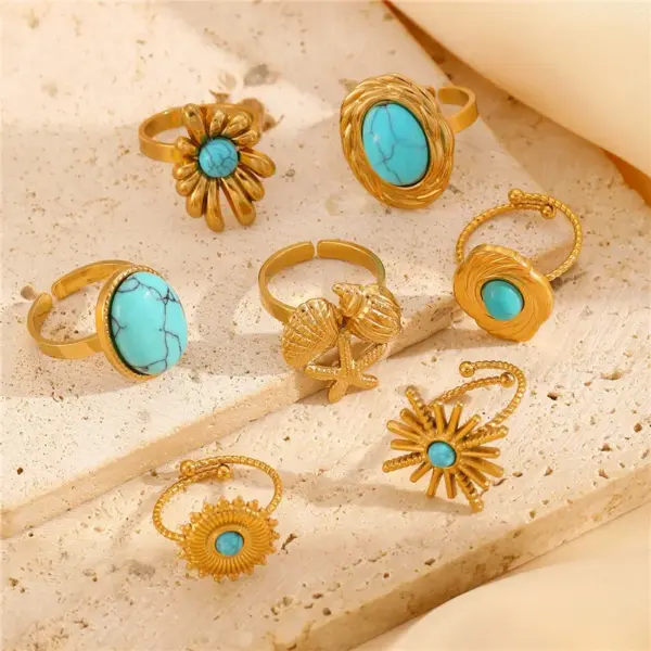 Wholesale 304 Stainless Steel Geometric Starfish Heart Shape Long-Lasting Plated Ion Plating (IP) K Gold Plated IG Style Shiny Waterproof Non Tarnish Surgical Steel Plating Open Rings